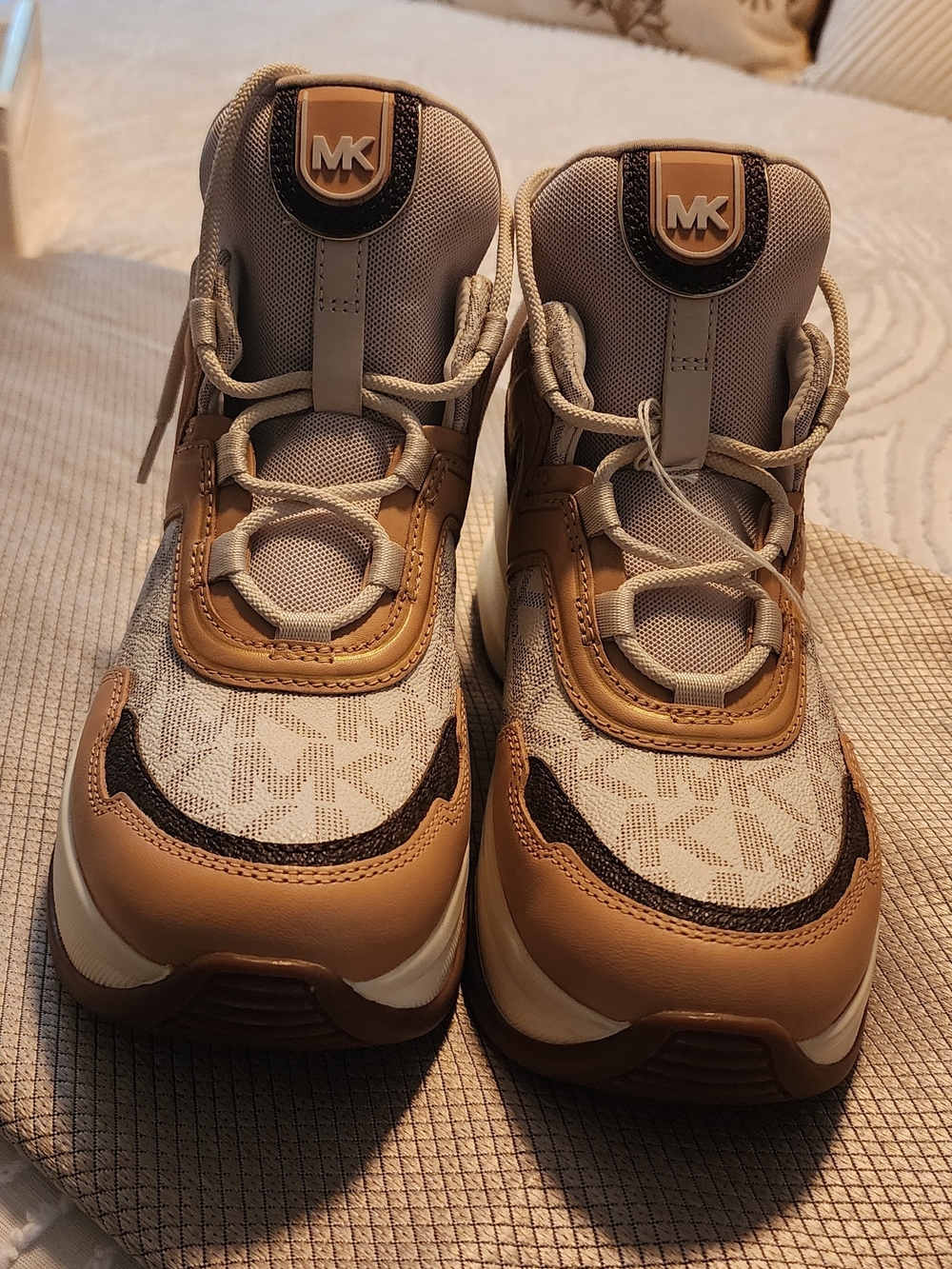 Michael Kors Women's Tan, Beige & Brown MK Logo High-Top Sneakers